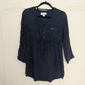 Navy polka dot maternity blouse